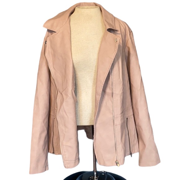 Roz & Ali Jackets & Blazers - Roz&Ali, 3X, faux leather jacket, light pink